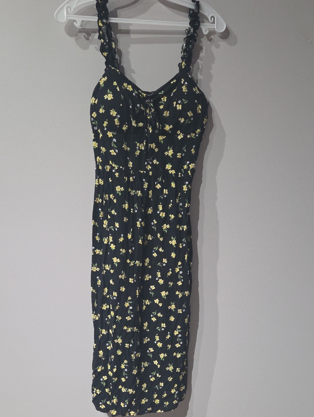 AUW Black Midi Dress with Yellow Floral Print
